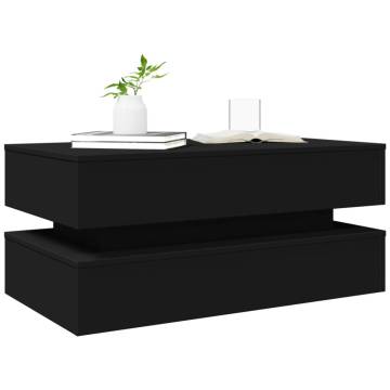 Modern Coffee Table with LED Lights - 90x50 cm Black