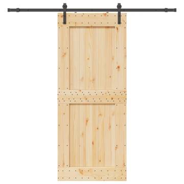 Solid Pine Sliding Door with Hardware Set - 95x210 cm