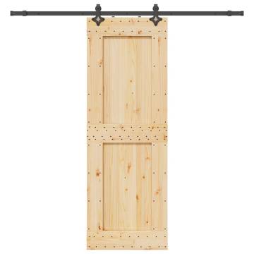 Solid Wood Pine Sliding Door with Hardware Set - 80x210 cm