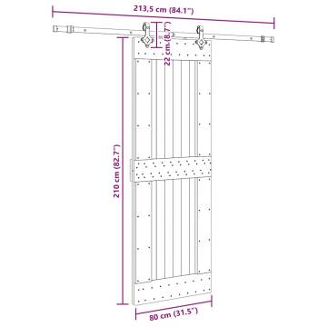 Solid Wood Pine Sliding Door with Hardware Set - 80x210 cm