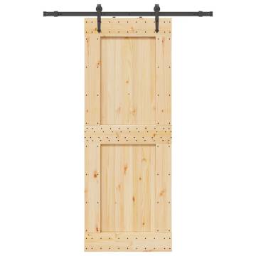 Sliding Door with Hardware Set - 85x210 cm Solid Pine Wood