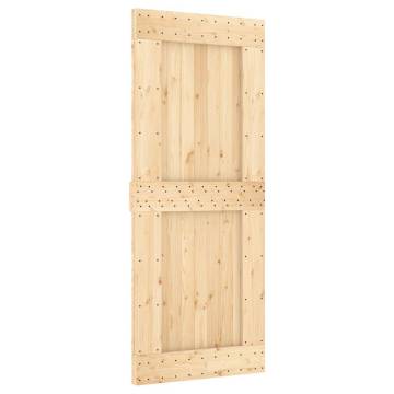 Sliding Door with Hardware Set - 85x210 cm Solid Pine Wood