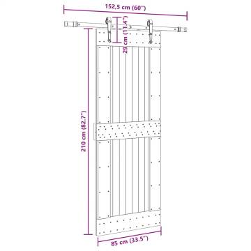 Sliding Door with Hardware Set - 85x210 cm Solid Pine Wood