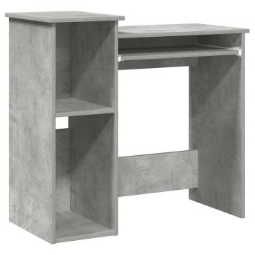 Concrete Grey Desk with Shelves - Engineered Wood 84x40x78cm