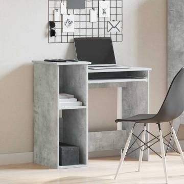 Concrete Grey Desk with Shelves - Engineered Wood 84x40x78cm