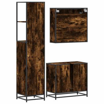 3 Piece Bathroom Furniture Set - Smoked Oak & Engineered Wood