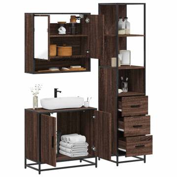 3 Piece Bathroom Furniture Set - Brown Oak Engineered Wood