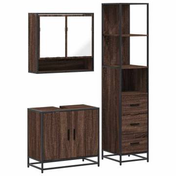 3 Piece Bathroom Furniture Set - Brown Oak Engineered Wood