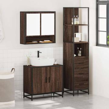 3 Piece Bathroom Furniture Set - Brown Oak Engineered Wood