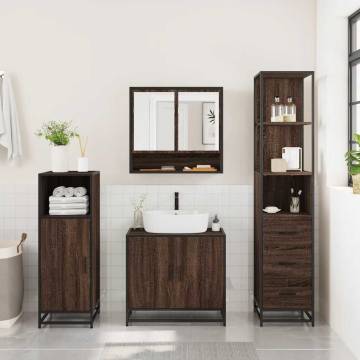 3 Piece Bathroom Furniture Set - Brown Oak Engineered Wood