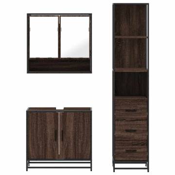 3 Piece Bathroom Furniture Set - Brown Oak Engineered Wood