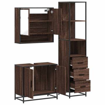 3 Piece Bathroom Furniture Set - Brown Oak Engineered Wood