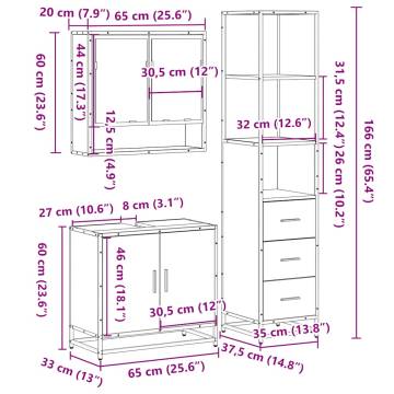 3 Piece Bathroom Furniture Set - Brown Oak Engineered Wood