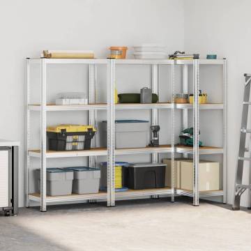 4-Layer Steel & Engineered Wood Storage Shelves - 3 pcs