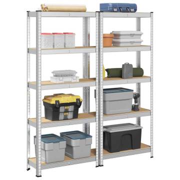 5-Layer Storage Shelves - Silver Steel & Engineered Wood (2 pcs)