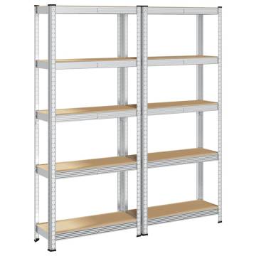 5-Layer Storage Shelves - Silver Steel & Engineered Wood (2 pcs)