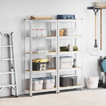 5-Layer Storage Shelves - Silver Steel & Engineered Wood (2 pcs)