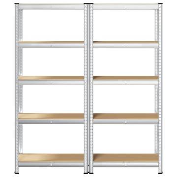 5-Layer Storage Shelves - Silver Steel & Engineered Wood (2 pcs)