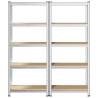 5-Layer Storage Shelves - Silver Steel & Engineered Wood (2 pcs)