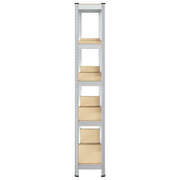 5-Layer Storage Shelves - Silver Steel & Engineered Wood (2 pcs)