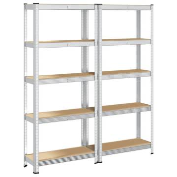 5-Layer Storage Shelves - Silver Steel & Engineered Wood (2 pcs)