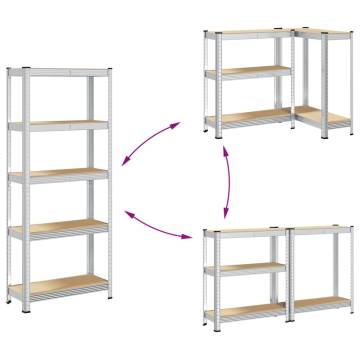 5-Layer Storage Shelves - Silver Steel & Engineered Wood (2 pcs)