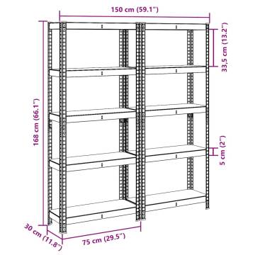 5-Layer Storage Shelves - Silver Steel & Engineered Wood (2 pcs)