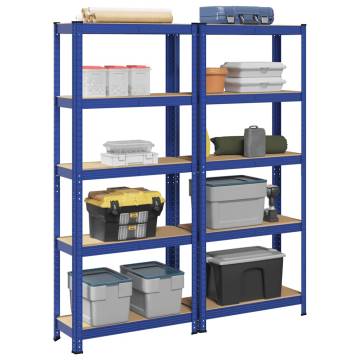 5-Layer Storage Shelves - Durable Blue Steel & Engineered Wood