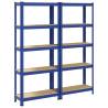 5-Layer Storage Shelves - Durable Blue Steel & Engineered Wood