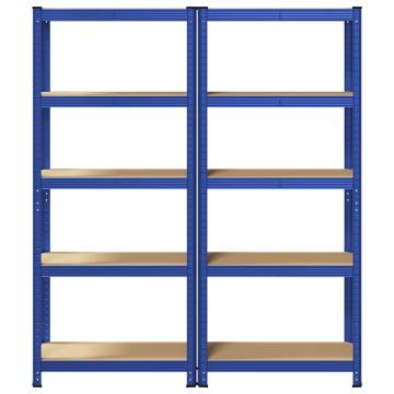 5-Layer Storage Shelves - Durable Blue Steel & Engineered Wood