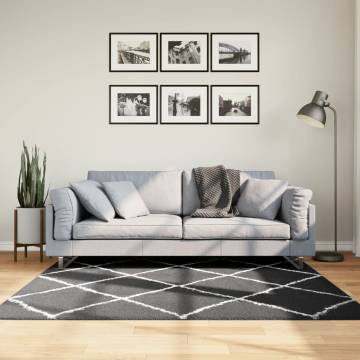 Shaggy Rug High Pile Black and Cream 160x160 cm | HipoMarket