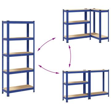 5-Layer Storage Shelves - Durable Blue Steel & Engineered Wood