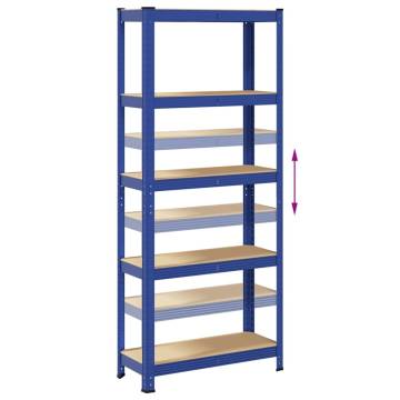 5-Layer Storage Shelves - Durable Blue Steel & Engineered Wood