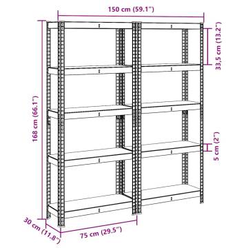 5-Layer Storage Shelves - Durable Blue Steel & Engineered Wood