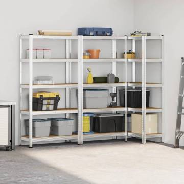 5-Layer Storage Shelves - 3 pcs Silver Steel & Wood | HipoMarket