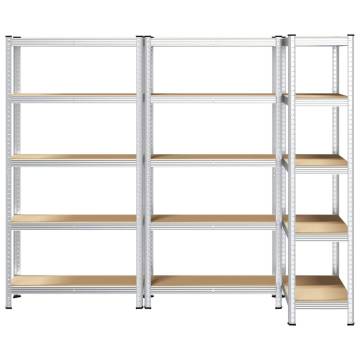 5-Layer Storage Shelves - 3 pcs Silver Steel & Wood | HipoMarket