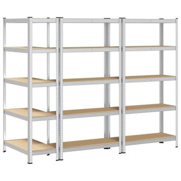 5-Layer Storage Shelves - 3 pcs Silver Steel & Wood | HipoMarket