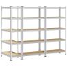 5-Layer Storage Shelves - 3 pcs Silver Steel & Wood | HipoMarket