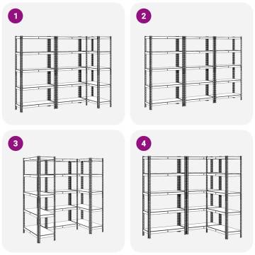 5-Layer Storage Shelves - 3 pcs Silver Steel & Wood | HipoMarket