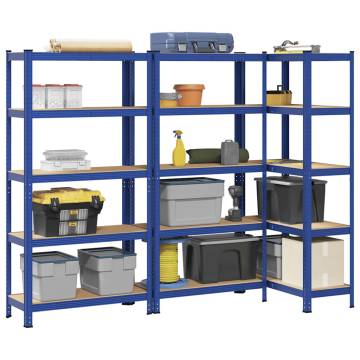 5-Layer Storage Shelves 3 pcs - Blue Steel & Engineered Wood