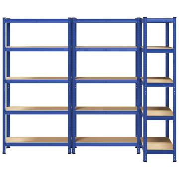 5-Layer Storage Shelves 3 pcs - Blue Steel & Engineered Wood