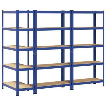 5-Layer Storage Shelves 3 pcs - Blue Steel & Engineered Wood