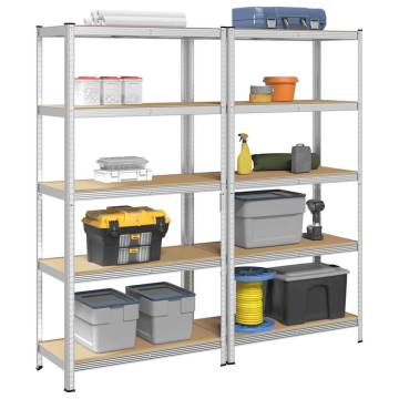 5-Layer Storage Shelves - 2 pcs Silver Steel & Engineered Wood