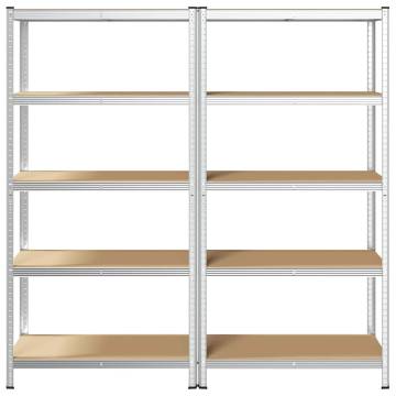 5-Layer Storage Shelves - 2 pcs Silver Steel & Engineered Wood