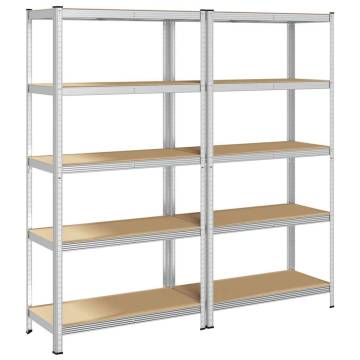 5-Layer Storage Shelves - 2 pcs Silver Steel & Engineered Wood