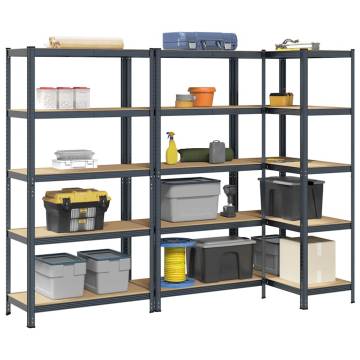 5-Layer Storage Shelves - 3 pcs Anthracite Steel & Wood