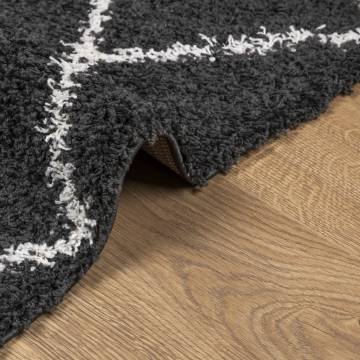 Shaggy Rug High Pile Black and Cream 160x160 cm | HipoMarket