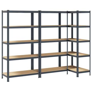 5-Layer Storage Shelves - 3 pcs Anthracite Steel & Wood