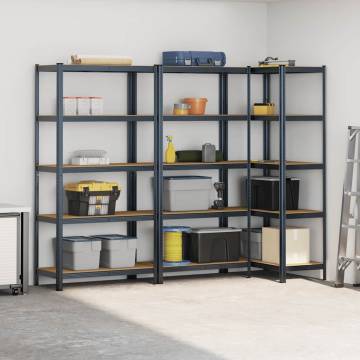 5-Layer Storage Shelves - 3 pcs Anthracite Steel & Wood