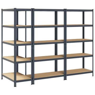 5-Layer Storage Shelves - 3 pcs Anthracite Steel & Wood